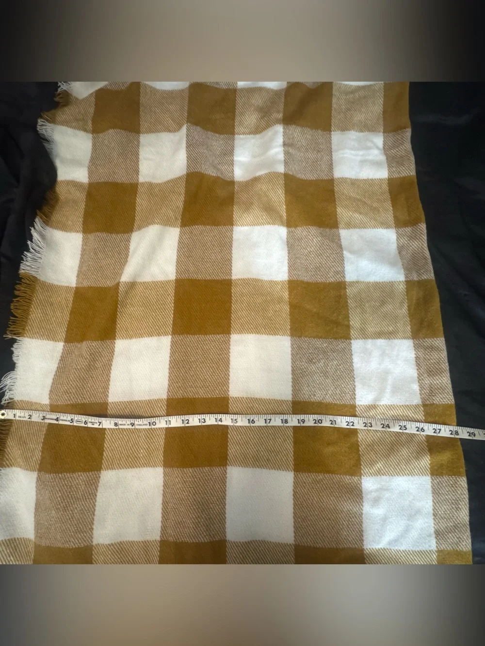 Madewell Buffalo Check Plaid Blanket Scarf Camel Cream Fringe Oversized 56x56